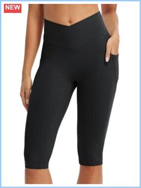 Capri Leggings with Pockets Crossover V Waistband Yoga